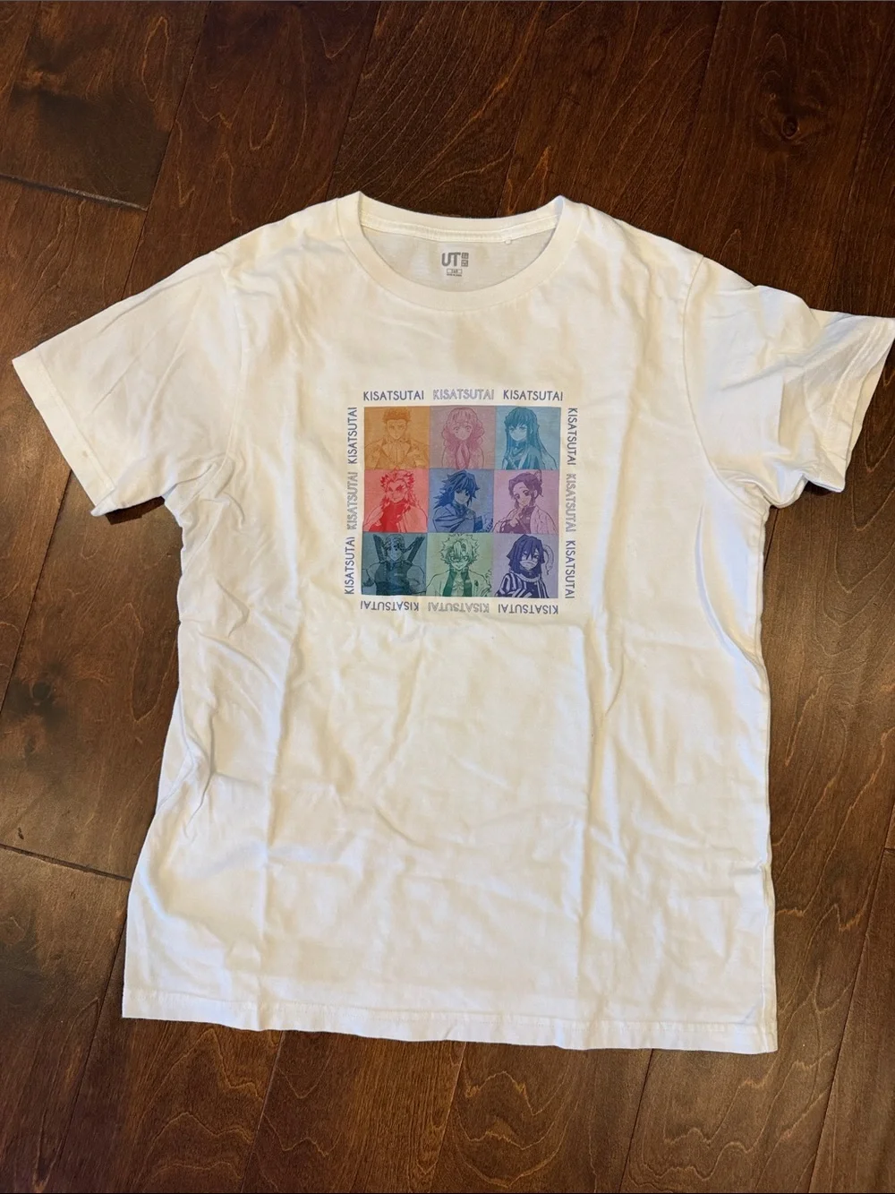 Uniqlo Graphic Crewneck Tee with Multicolor Grid Demon slayer